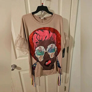 Minette NWT Woman Of Color With Ice Cream Cone Eyes Fashion Sleeves Plus Size 2X